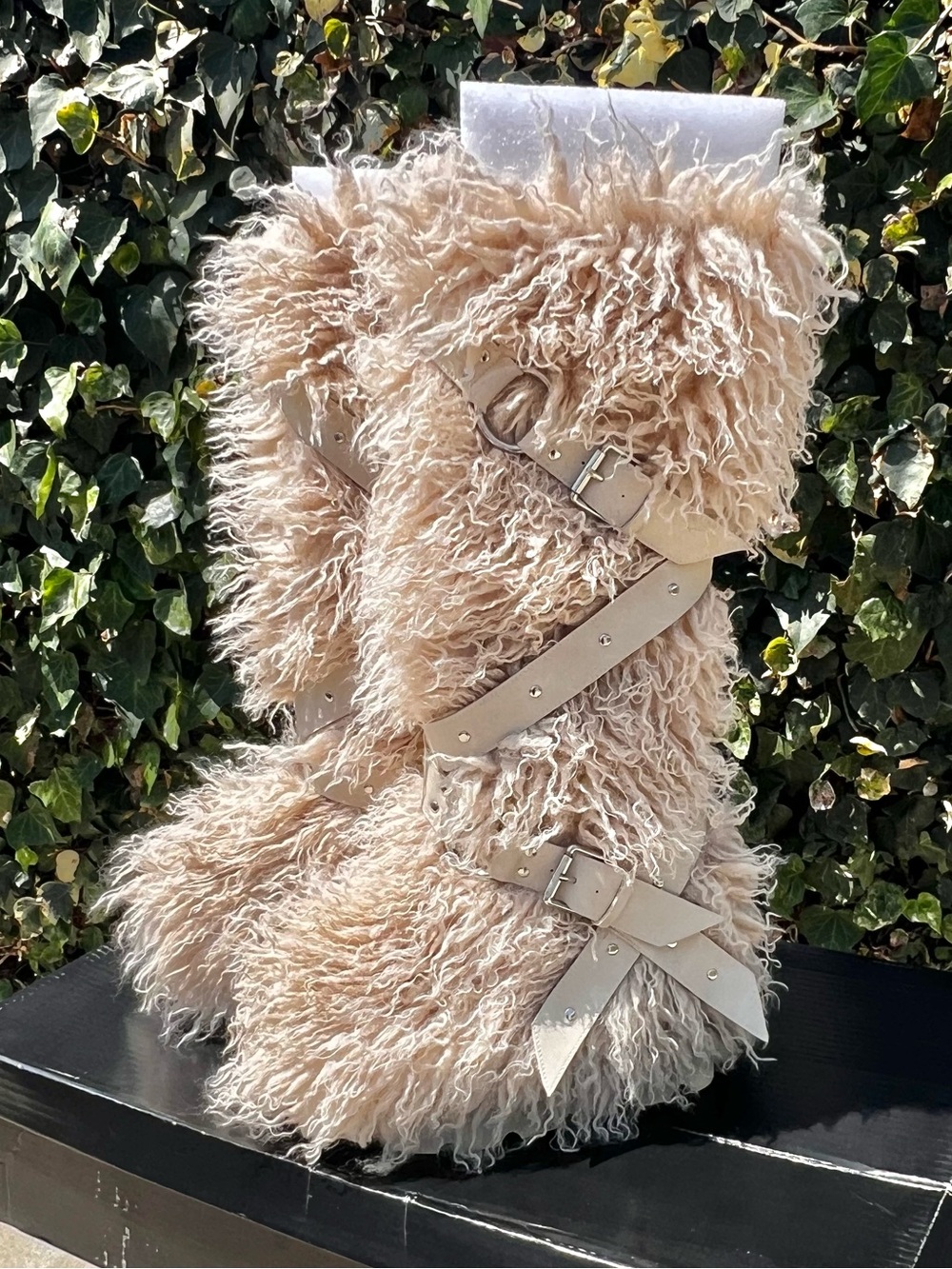 Dolls Kill Beige Platform Boots - Wild Instincts Faux Fur Boots in Sand